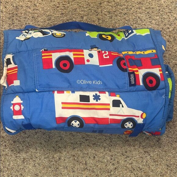 Kids Blue Vehicle Themed Sleeping Pad with Pillow - Picture 4 of 5